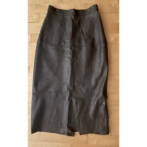 VTG Maglia Black Leather Midi Skirt SOFT 6 *broken Zipper *